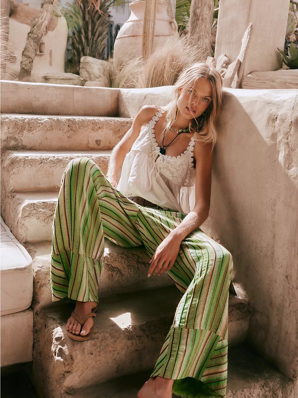 Free People Day’s End Striped Linen Pull-on Pants